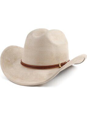 Men's Beige Faux Suede Wide Brim Western Cowgirl Cowboy Hat